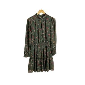 Drew Green Floral Long Sleeve Smocked Waist Dress‎ Size Small